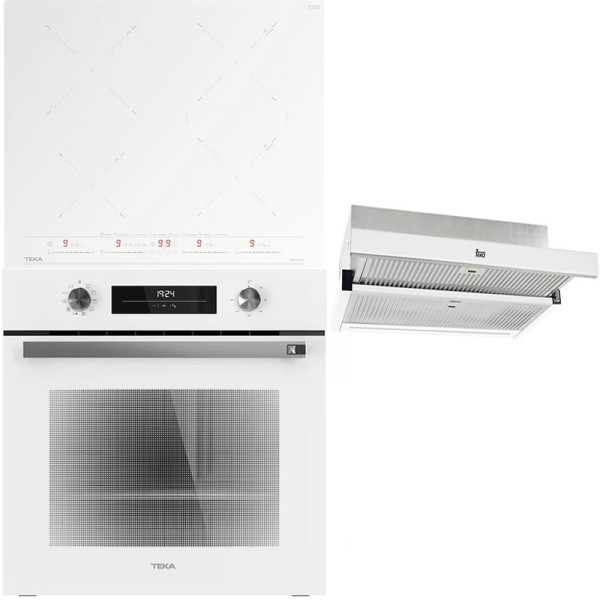 Pachet Teka Cuptor, Plita si Hota Sticla Alba