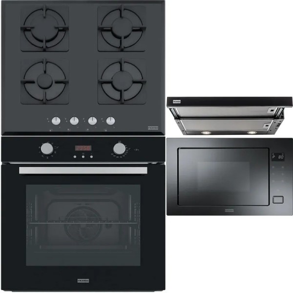 Set Franke Sticla Neagra: Cuptor+Plita+Hota+Microunde