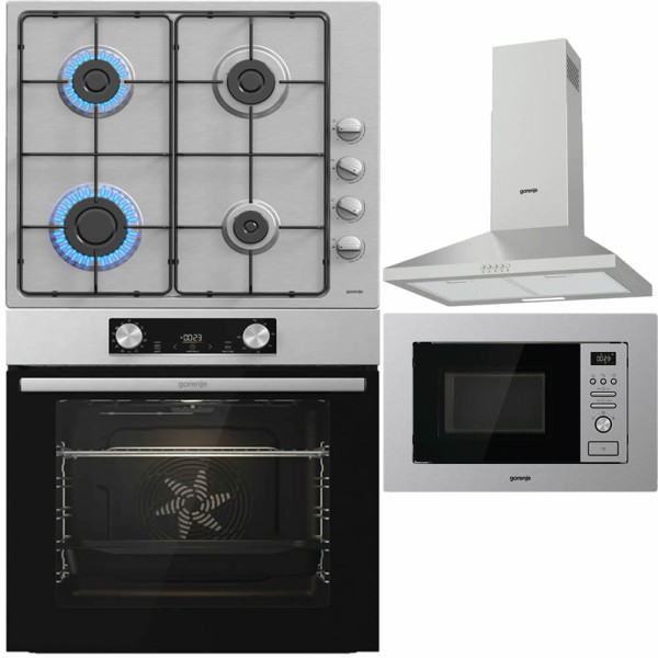 Set Gorenje Inox: Cuptor, Plită, Hota, Microunde