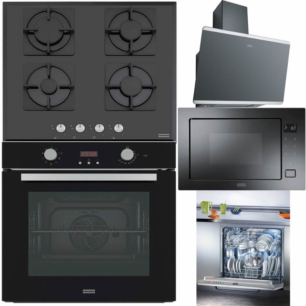 Set Electrocasnice Franke Sticla Neagra: Cuptor, Plita, Hota, Microunde