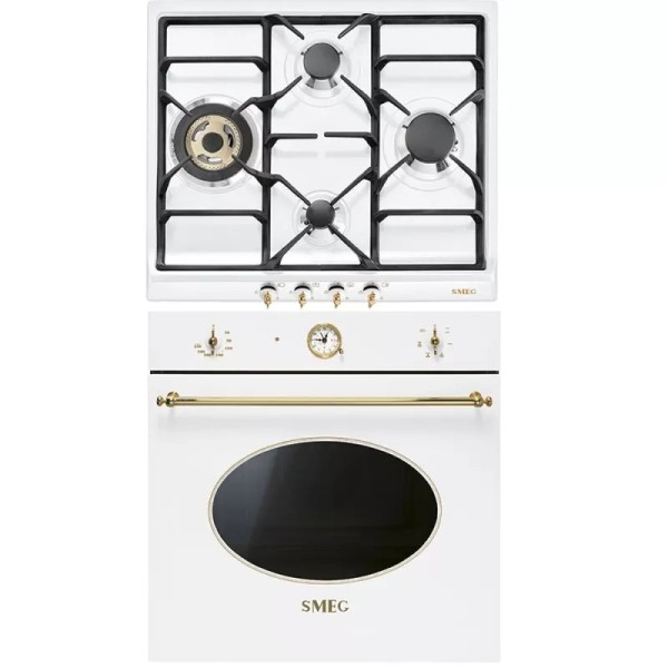 Smeg: Set Cuptor Electric + Plită Gaz Alb/Auriu