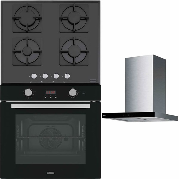 Set Franke Sticlă Neagră: Cuptor, Plită și Hotă 60cm