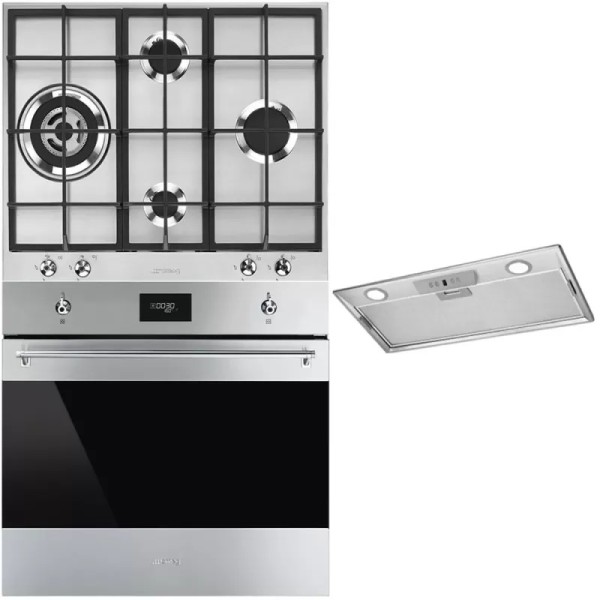 Smeg Set Inox Cuptor Electric, Plită Gaz, Hotă
