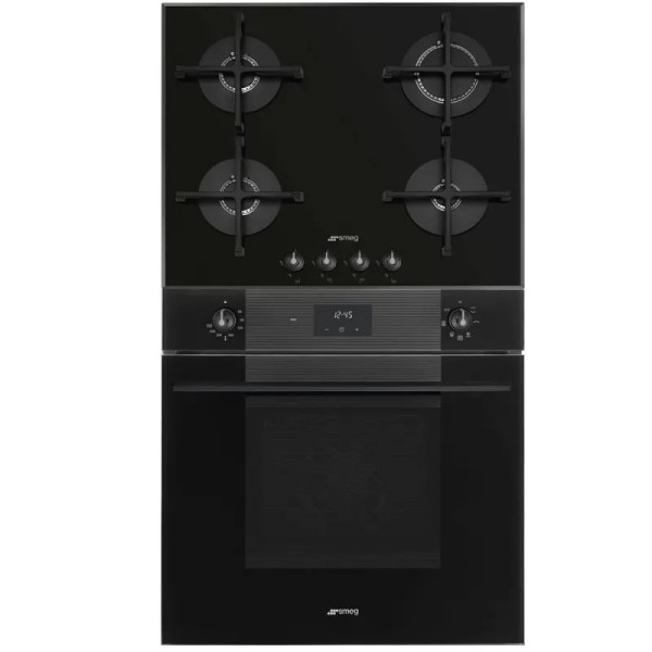 Smeg : Set Sticla Neagra Smeg Cuptor electric + Plita pe gaz SF6100VB3 - PV164B3