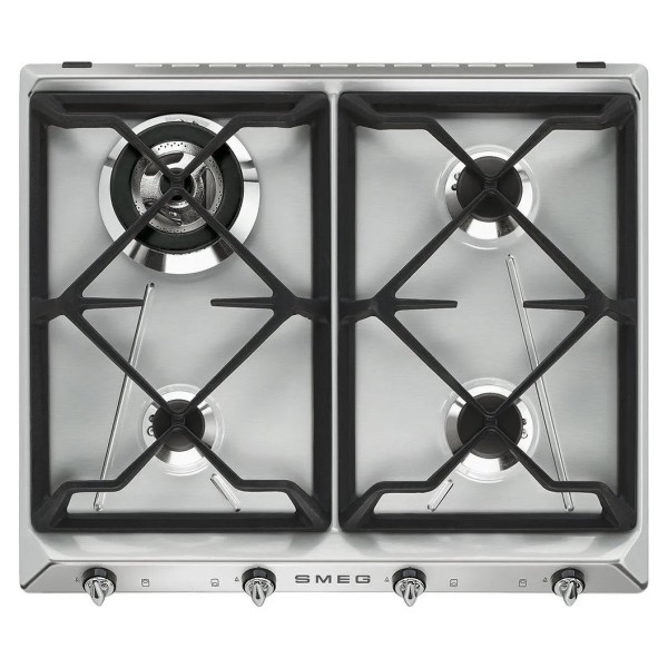 Plita pe gaz incorporabila Victoria Inox Smeg SR964XGH, ( 4 arzatoare, arzator wok-rapid, gratare din fonta )