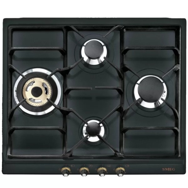 Plita pe gaz incorporabila Cortina Antracit Smeg SR764AO, ( 4 arzatoare, arzator wok-rapid, gratare din fonta )