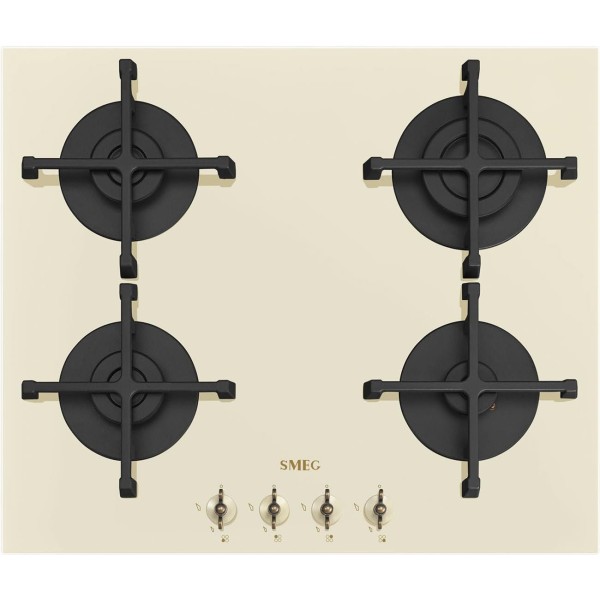 Plita pe gaz incorporabila vitroceramica Coloniale Crem Smeg PV864PO, ( 4 arzatoare, gratare din fonta )