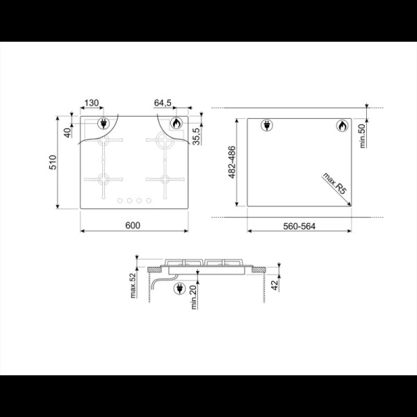 Plita Smeg PV864PO, 4 Arzatoare, Gratare Fonta