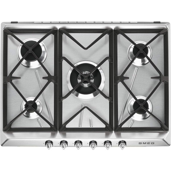 Plita pe gaz incorporabila Cortina Inox Smeg SR975XGH, ( 5 arzatoare, latime 70 cm, arzator wok, gratare fonta )