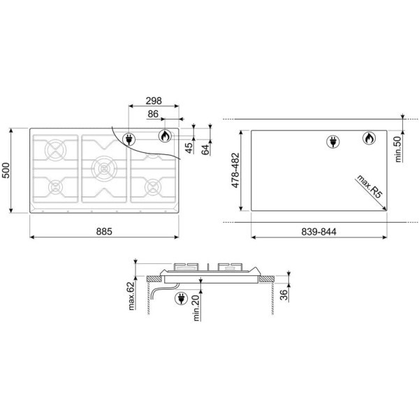 Plita pe gaz incorporabila Colonial Antracit Smeg SRV896AOGH, ( 5 arzatoare, latime 90 cm, arzator wok, gratare fonta )
