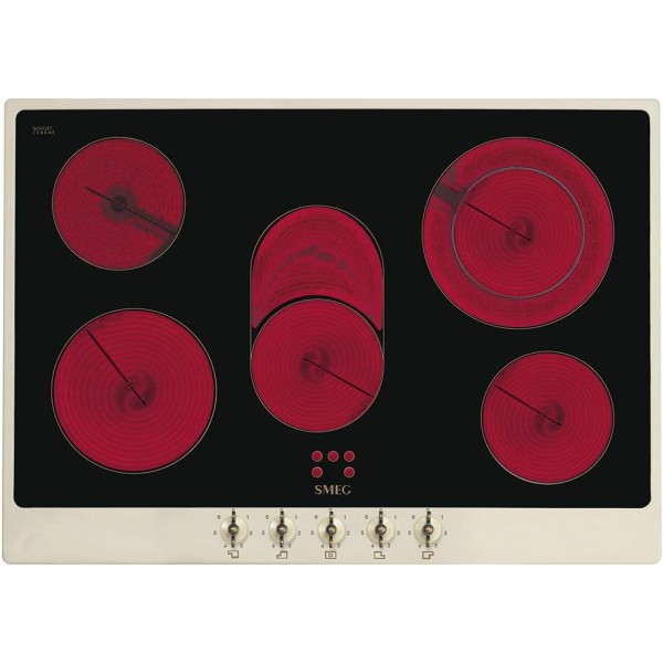 Plita Retro Smeg P875PO, 5 Zone, Crem-Negru