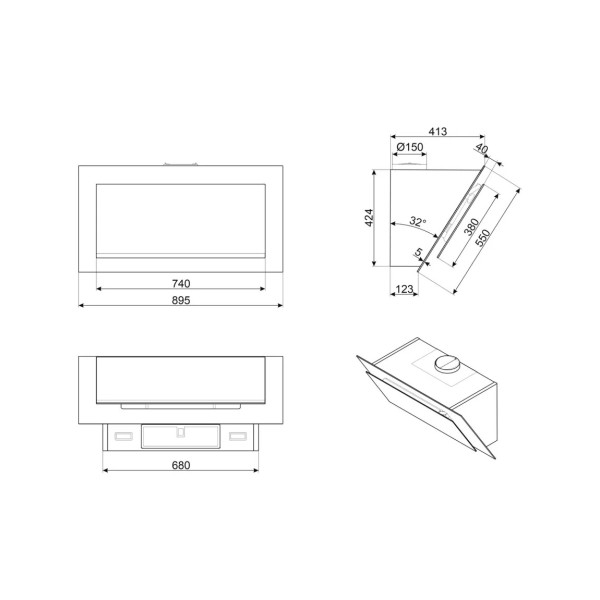 Hota decorativa cu montare pe perete Sticla Gri Smeg KV194G, ( putere de absorbtie 820 mc/h, latime 90 cm )