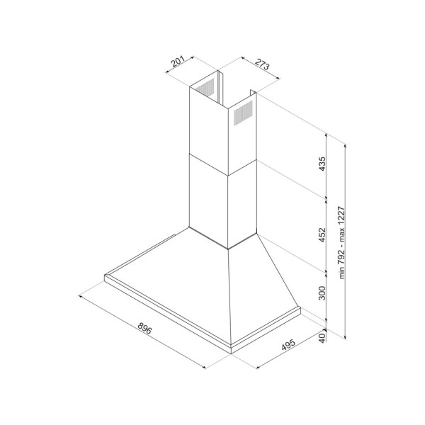 Hota decorativă Inox Smeg KPF94X, lățime 90 cm