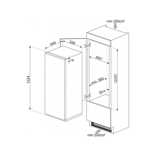 Frigider total incorporabil Smeg S8C124DE1, ( latime 55 cm, capacitate 181 litrii )