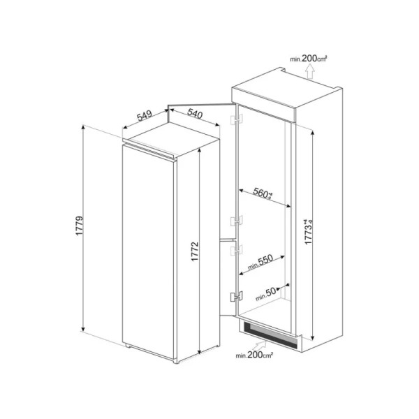 Frigider total incorporabil Smeg S9C1741E , ( latime 55 cm, capacitate 282 litrii )