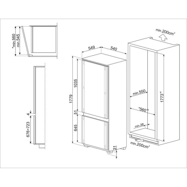 Combina frigorifica total incorporabila Smeg C81721E, ( capacitate 269 litrii, latime 55 cm )