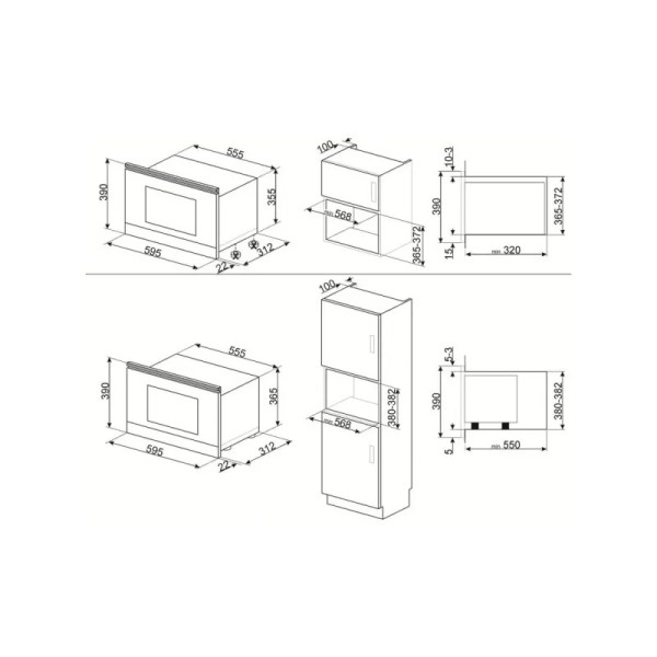 Cuptor cu microunde incorporabil Linea Sticla Neagra Smeg MP122B3, ( capacitate 22 litrii, comenzi mecanice, 6 programe )