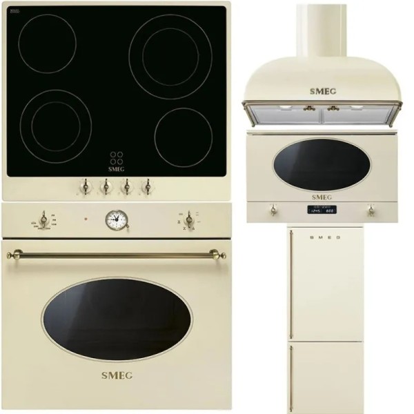 Smeg: Set electric Smeg Cuptor+Plita+Hota+Microunde+Combina Frigorifica SF68C1PO-P864PO - KS59POE2 - MP822PO - FA8005RPO6
