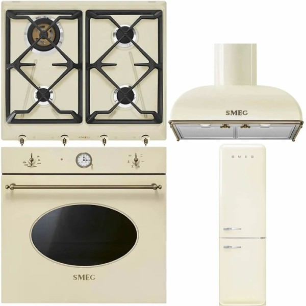 Set Smeg Crem Cuptor+Plită+Hota+Combina Frigorifică