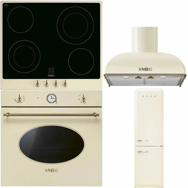 Smeg: Set electric Cuptor+Plita+Hota decorativa+Combina Frigorifica SF68C1PO - P864PO ( 4 zone ) - KS59POE2 - FAB32RCR6