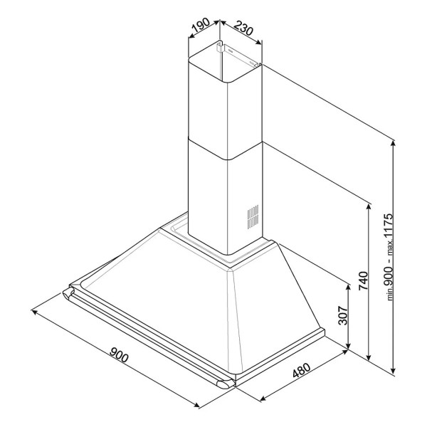 Hota decorativa cu montare pe perete Victoria Inox Smeg KTR90XE, ( putere de absorbtie 788 mc/h, latime 90 cm )