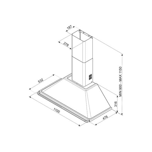 Hota decorativa cu montare pe perete Victoria Crem cu finisaj inox Smeg KT110PE, ( putere de absorbtie 788 mc/h, latime 110 cm )
