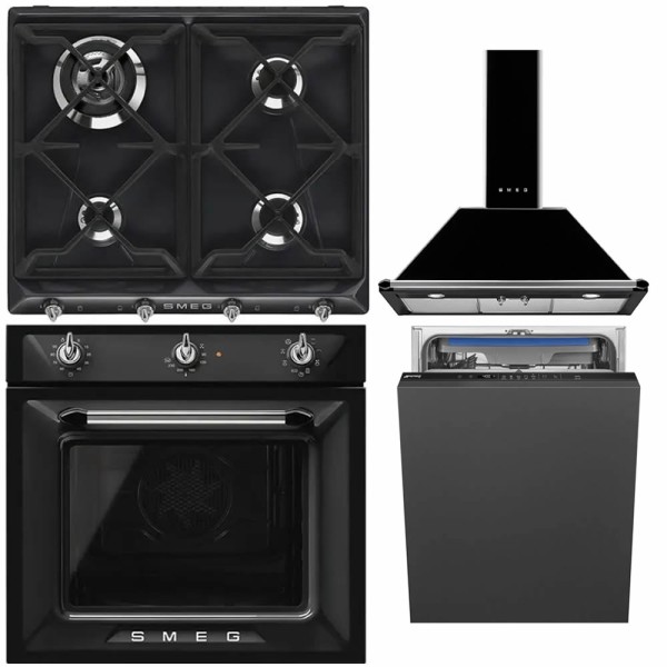 Smeg Set Negru Victoria Cuptor Plita Hota Masina