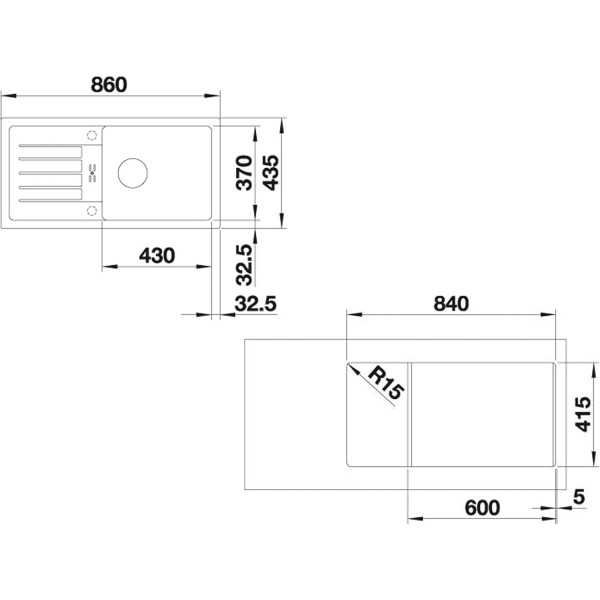 Chiuveta Blanco Favum 45 S, alb antic, 860x435 mm