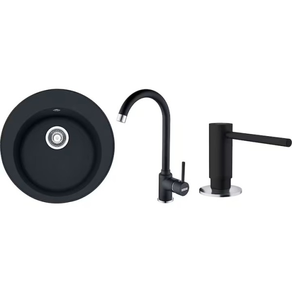 Pachet Negru Franke Chiuveta Ø51cm, Baterie Pola, Dozator